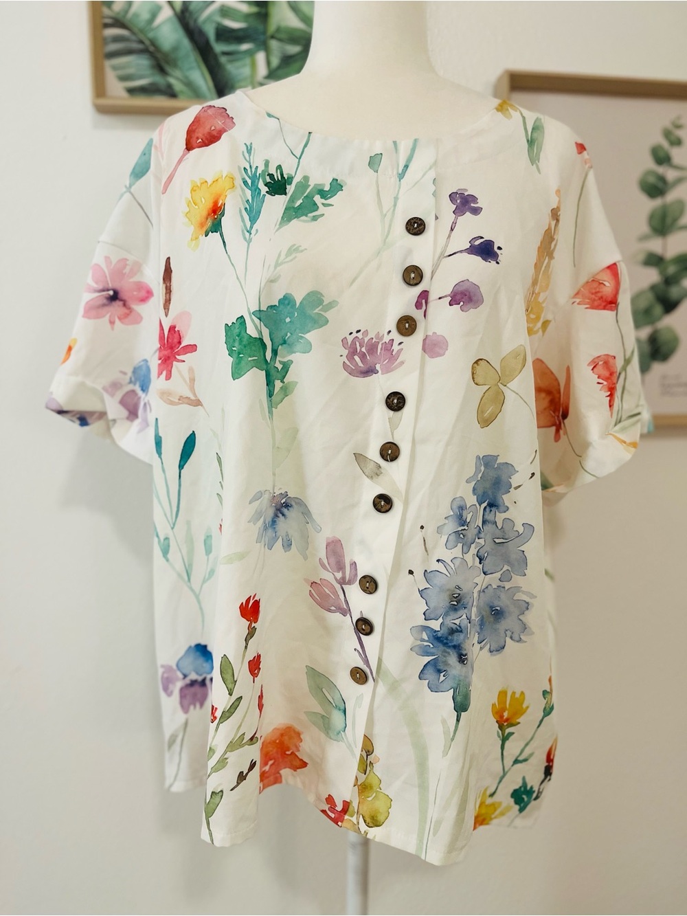 Floral Blouse Fake Button Up Shirt